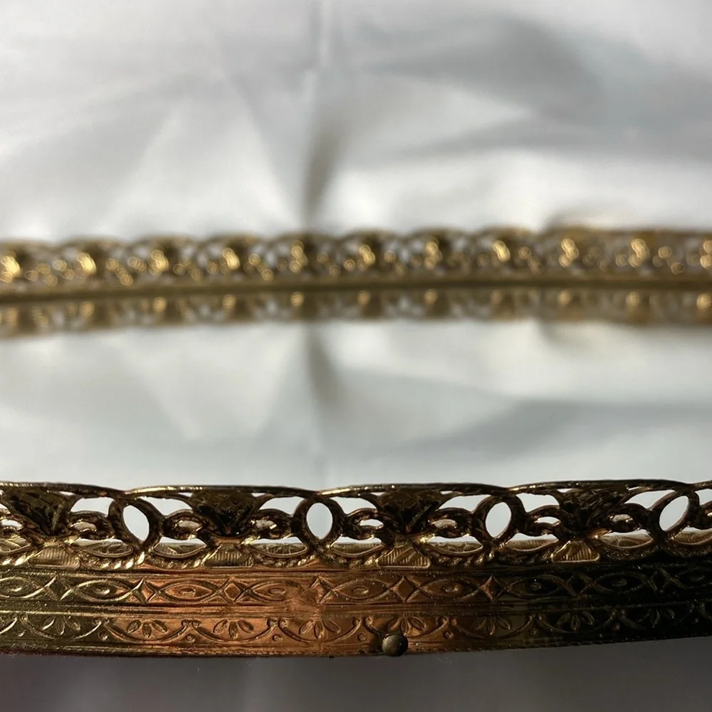 Vintage Antique Gold Filigree Mirrored Vanity Tray